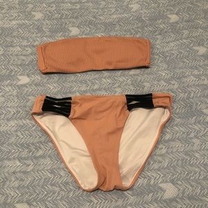 Orange strapless bikini set